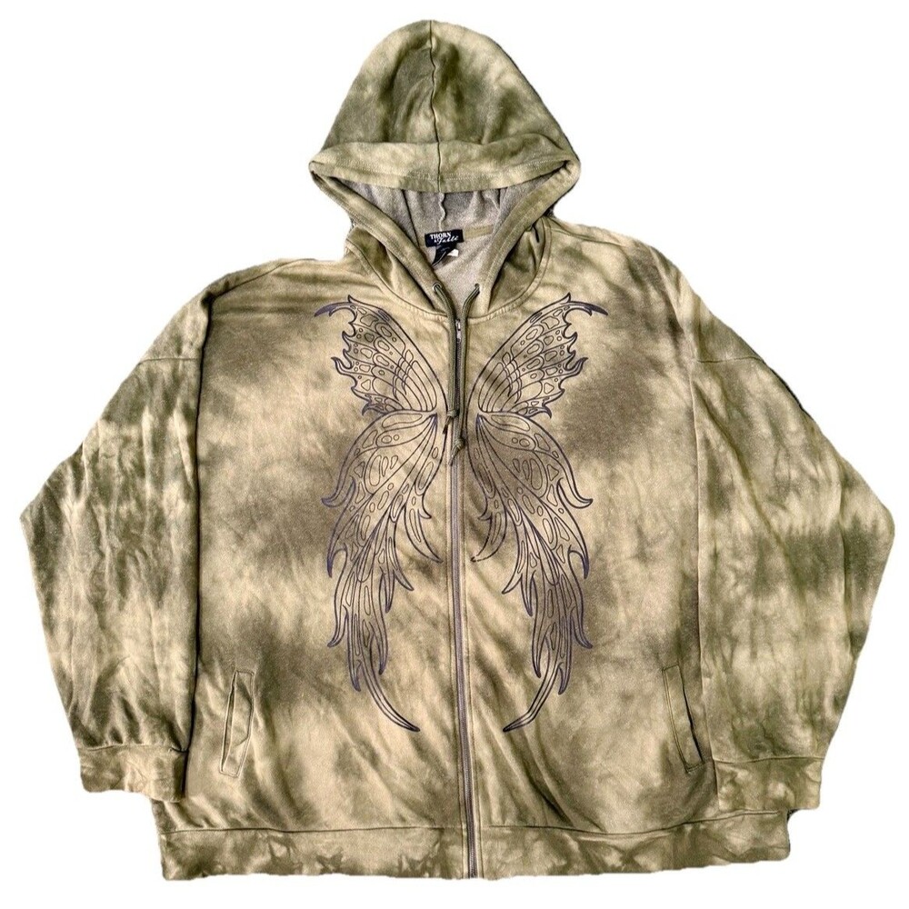 Thorn‎ and Fable Women's Green Fairy Wings Tie Dye Y2K Jacket Full Zip Size 5XL